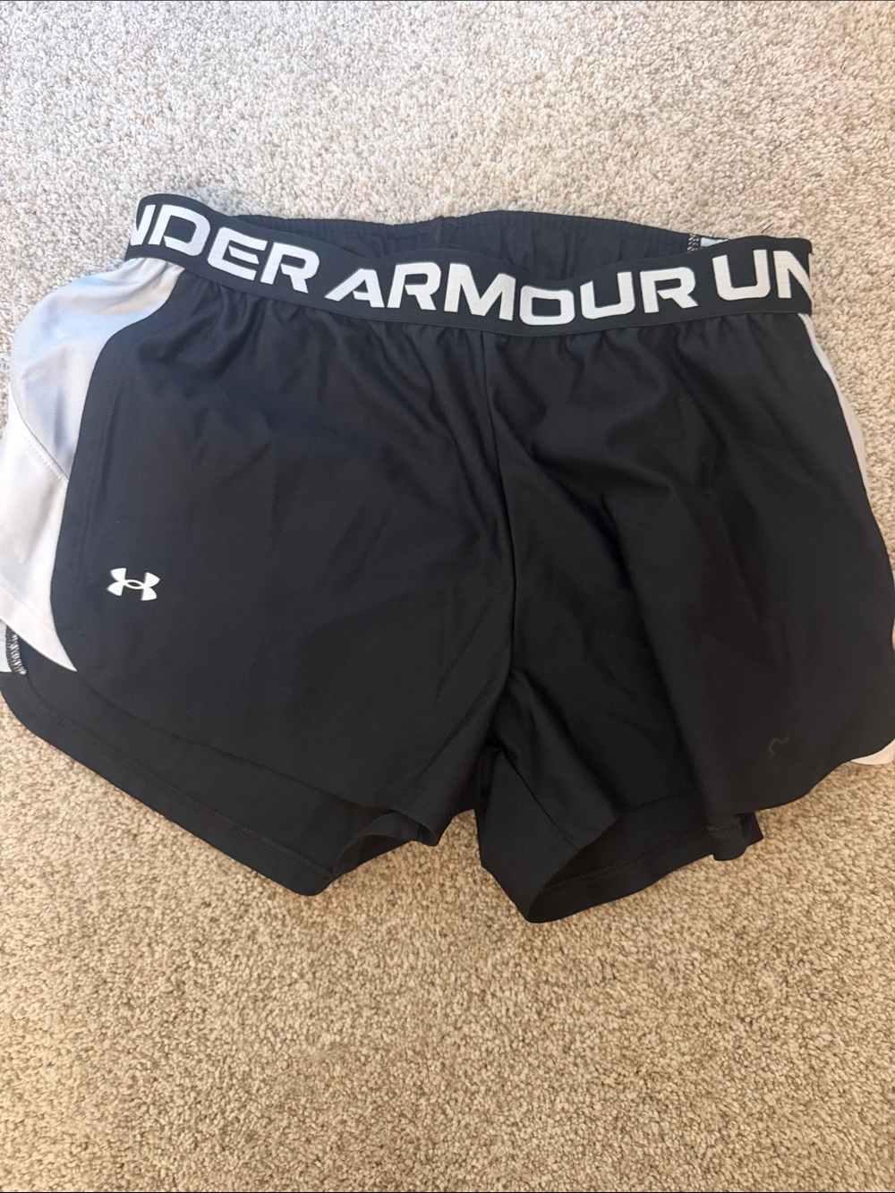 Under Armour Black Athletic Shorts with White Logo Waistband